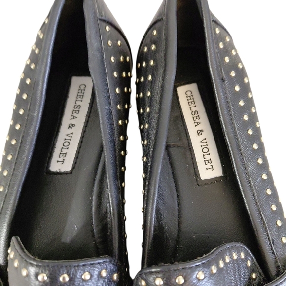 Chelsea & Violet Black Studded Loafers Women's Black And Silver Flats Size 6.5 - Picture 4 of 9